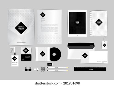 black and square corporate identity template for your business includes CD Cover, Business Card, folder, ruler, Envelope and Letter Head Designs 