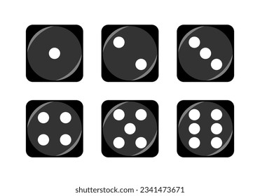 Black square face cube one two three four five six dot of game dice flat icon vector design