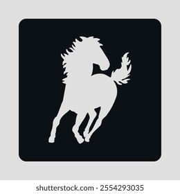 Black square flat vector icon with white silhouette of a sports horse