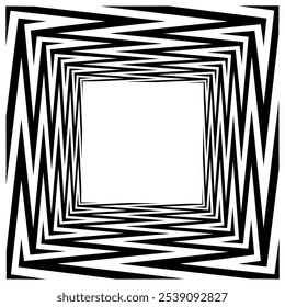 Black square frame with borders of zigzag stripes. Design in the style of optical art.