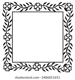 Black square frame decorated with a beautiful floral pattern on a white background