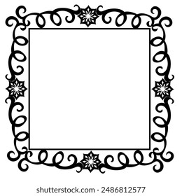 
Black square frame decorated with a beautiful openwork pattern on a white background