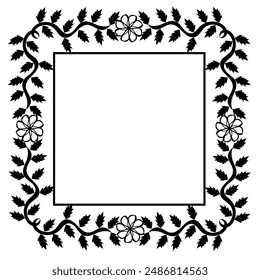 
Black square frame decorated with a doula style pattern of leaves and flowers