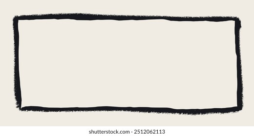 Black square frame with grunge torn edges. Vector illustration of rough ripped rectangle isolated on light background. Vector illustration perfect for sticker, collage, banner