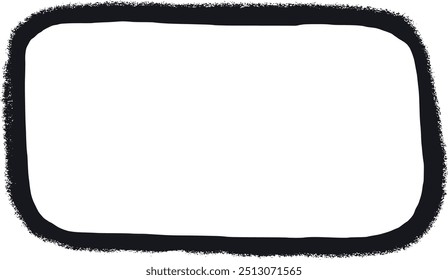 Black square frame with grunge torn edges and soft rounded corners. Vector illustration of rough ripped rectangle frame isolated on light background. Vector illustration perfect for sticker, collage