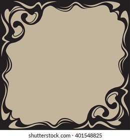 Black square frame, label. Art-nouveau style.