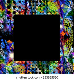 Black square frame on a colorful background