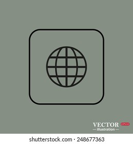 Black square frame on a green background. Globe,  vector illustration, EPS 10