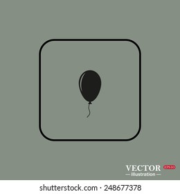 Black square frame on a green background. Balloon sign icon. Birthday air balloon with rope or ribbon symbol.  Vector illustration, EPS 10