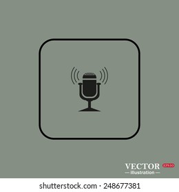 Black square frame on a green background. Microphone. Voice recording, vector illustration, EPS 10
