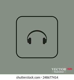 Black square frame on a green background. Headphones. Musical accessory,   vector illustration, EPS 10