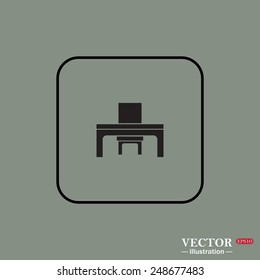 Black square frame on a green background. desk and chair, a table in the office.  Vector illustration EPS 10