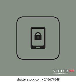 Black square frame on a green background. the phone is locked, vector illustration, EPS 10