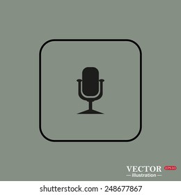 Black square frame on a green background. Microphone. Voice recording, vector illustration, EPS 10