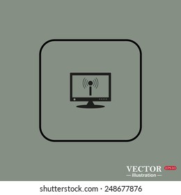 Black square frame on a green background. computer surrounded wi-fi network , vector illustration, EPS 10