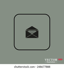 Black square frame on a green background. open envelope with a letter, vector, EPS 10
