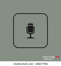 Black square frame on a green background. Microphone. Voice recording, vector illustration, EPS 10