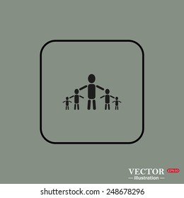 Black square frame on a green background. kids silhouette family , vector illustration, EPS 10