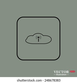 Black square frame on a green background. Cloud storage surrounded wi-fi network , vector illustration, EPS 10