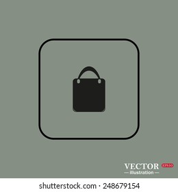 Black square frame on a green background. Shopping basket, bag, vector illustration, EPS 10
