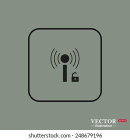 Black square frame on a green background. Wireless network access is open, unlocked , vector illustration, EPS 10