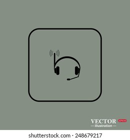 Black square frame on a green background. Headphones. Musical accessories running through wi-fi network,  vector illustration, EPS 10