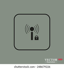 Black square frame on a green background. Wireless network access is closed, locked, vector illustration, EPS 10