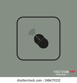 Black square frame on a green background. Wireless mouse, vector illustration, EPS 10