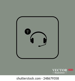 Black square frame on a green background. Headphones. Musical accessories running through wi-fi network,  vector illustration, EPS 10