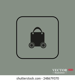 Black square frame on a green background. bag on wheels , vector illustration, EPS 10