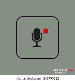 Black square frame on a green background. Microphone. Voice recording, vector illustration, EPS 10