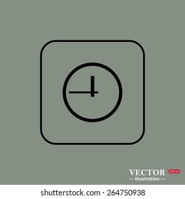 Black square frame on a green background.  clock icon. Flat design style, vector illustration, EPS 10 