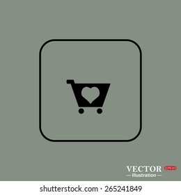 Black square frame on a green background.   Favorite products. Favorite purchase. Heart.  put in shopping cart , vector illustration, EPS 10