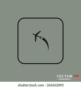 Black square frame on a green background.  The plane takes off. Icon plane. Vector illustration, EPS 10
