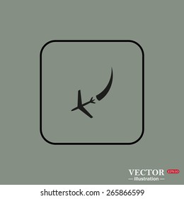 Black square frame on a green background.  icon plane. The plane is landing , vector illustration, EPS 10