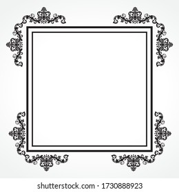 black square frame with ornamental corners, vector