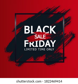 Black square frame with red brushstroke. Black friday sale template. Border vector frame.