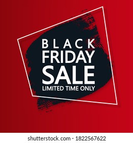 Black square frame with red brushstroke. Black friday sale template. Border vector frame.