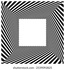 Black square frame with striped borders. Design in the style of optical art.