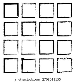 Black square frames. Grunge outline grid. Vector ink border. Abstract rough pattern
