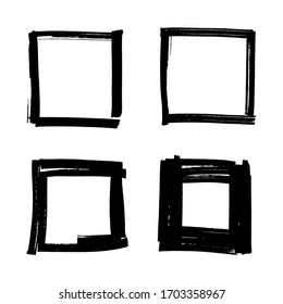 Black square frames made of marker stripes isolated on white background. Vector design elements set