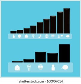 Black Square Graphs abstract on Blue Background Vector