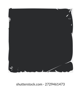Textura de papel grunge cuadrado negro con bordes desgastados, rasgados y desgastados, superficie rayada cubierta de álbum vintage o fondo que proporciona un espacio de copia áspera y oscura para uso de diseño