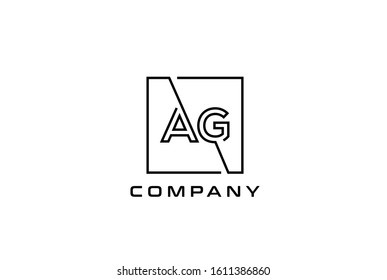 Black square initial letter AG line logo design vector graphic