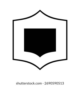 Schwarzes Quadrat innerhalb eines weißen Schild-Umrisssymbols
