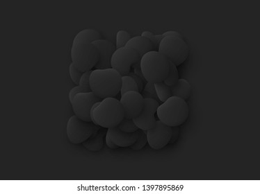 Black square isolated background. Design elements of the liquid rounded plastic shapes, smooth sea stones, Flat Liquid splash bubble. 3d fluid objects. Modern abstract pattern organic substances