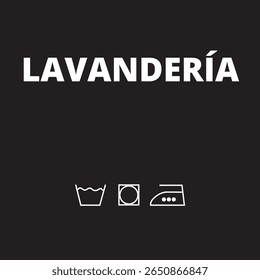 Sinal de lavanderia quadrado preto com ícones (sala de lavanderia trad.)