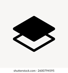 Black square layers icon on white background. Simple, minimalistic design. Layers icon symbolizes depth, organization, and structure. Perfect for design projects. User interface icon vector.