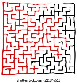 Black square maze (18x18) with help on a white background