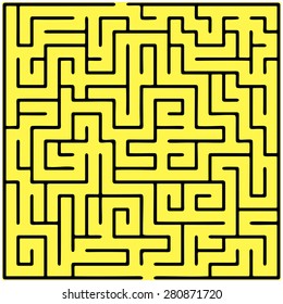 Black square maze (20x20) on a yellow background